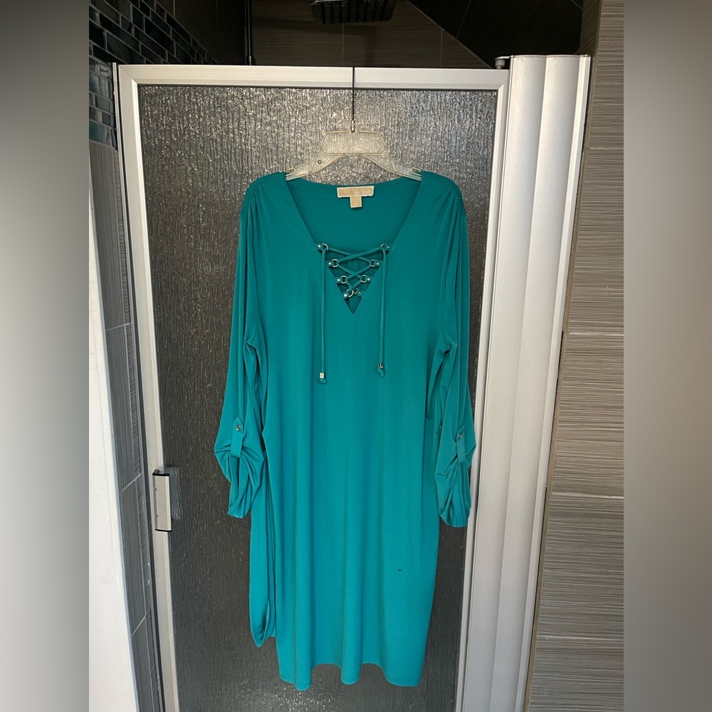 Teal Lace-Up Tunic Dress